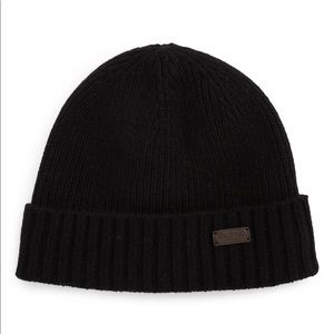 BARBOUR MENS CARLTON WOOL BLEND RIBBED BEANIE FLEECE LINED BLACK One Size